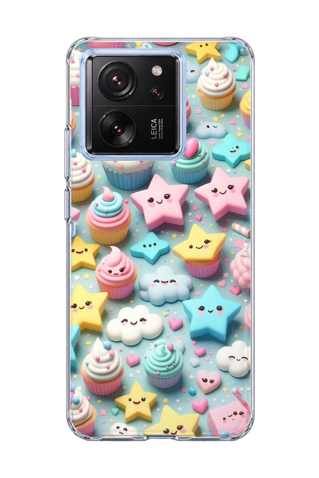 Mi 13t Compatible Pastel Cake Star Printed Transparent Phone Case