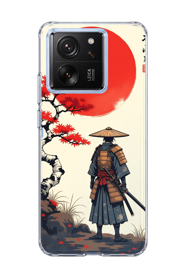 Mi 13t Compatible Samurai Red Sun Maple Printed Transparent Phone Case