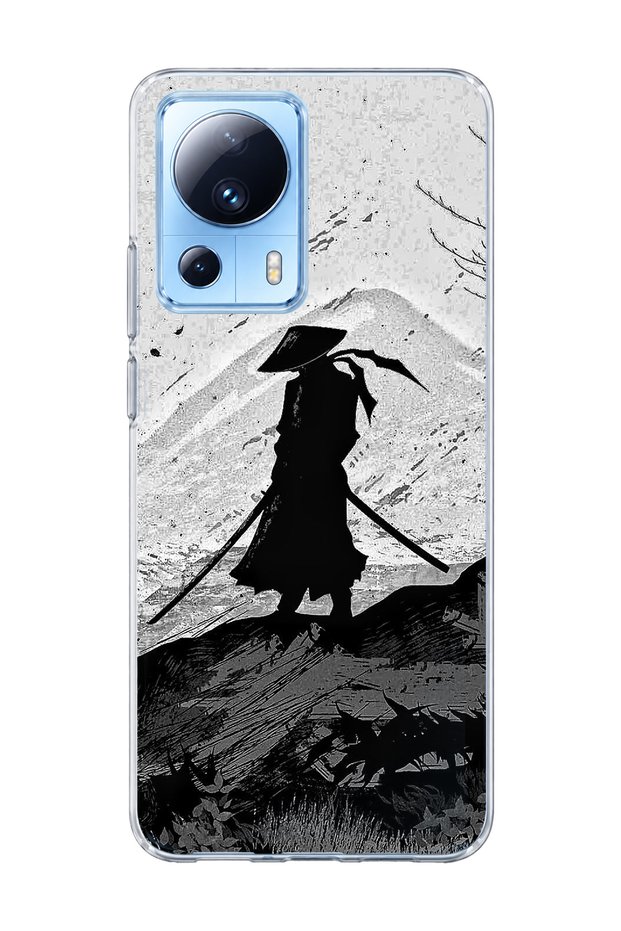 Mi 13 Lite Compatible Samurai Black and White Printed Transparent Phone Case