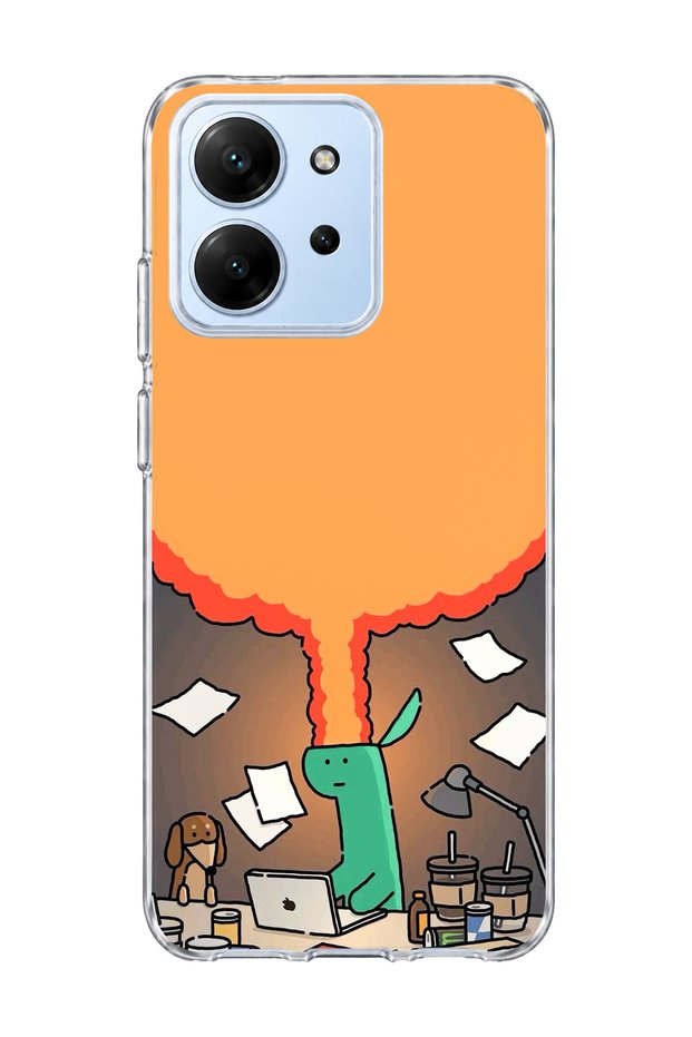 Redmi 15C Compatible Green Dinosaur Funny Printed Transparent Phone Case