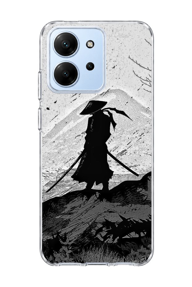 Redmi 15C Compatible Samurai Black and White Printed Transparent Phone Case