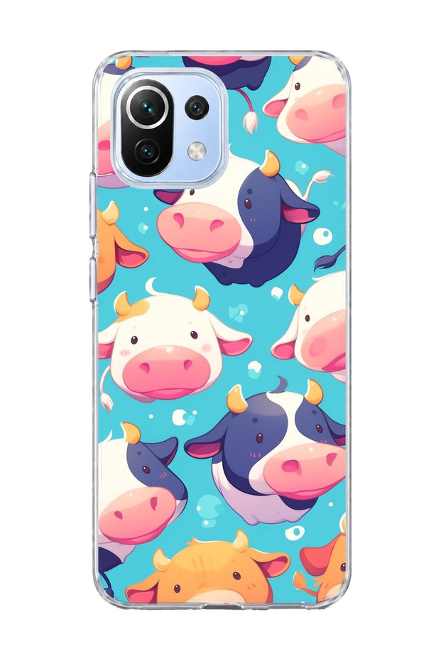 Mi 11 Lite Compatible Cute Cow Printed Transparent Phone Case