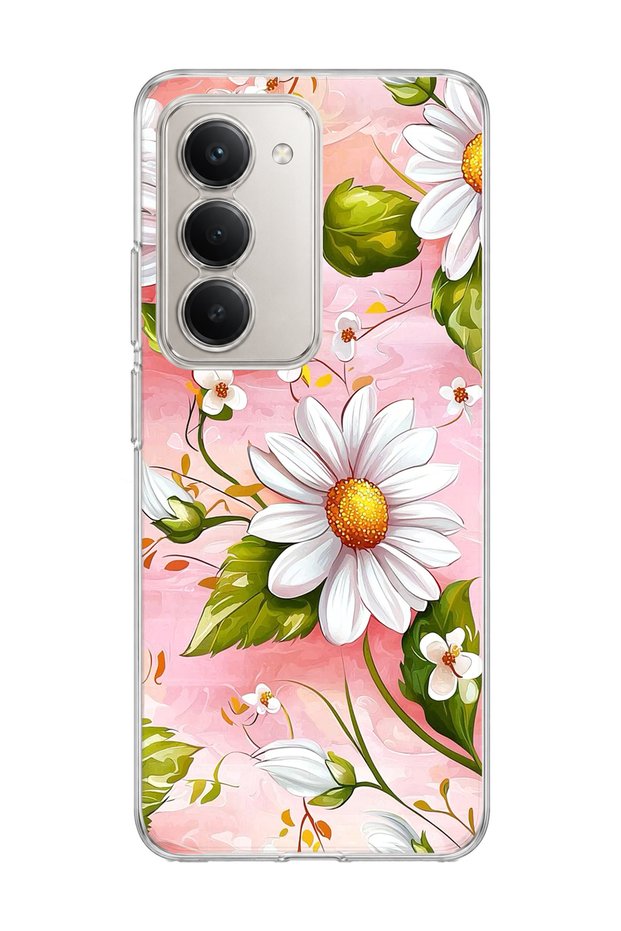 Redmi 15 Compatible Daisy Pink Printed Transparent Phone Case