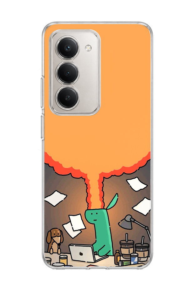 Redmi 15 Compatible Green Dinosaur Funny Printed Transparent Phone Case