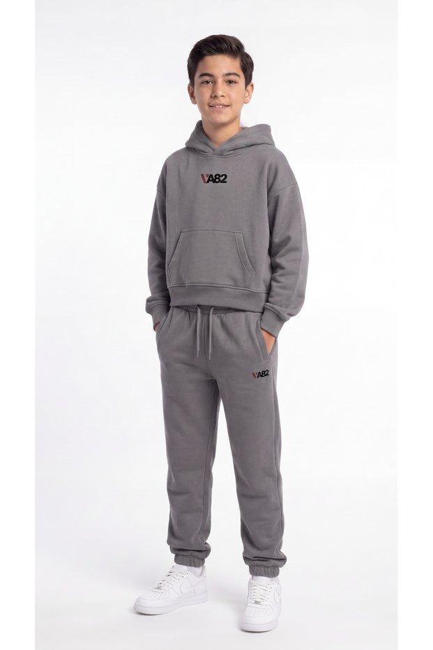 Printed Kangaroo Pocket Hooded Soft Textured-Comfort Fabric Boys' Top and Bottom Tracksuit Set