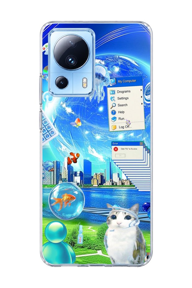 Mi 13 Lite Compatible Transparent Phone Case with Jellyfish and Cat Print