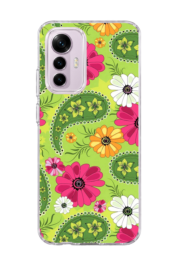 Mi 12 Lite Compatible Green Shawl Pattern Printed Transparent Phone Case