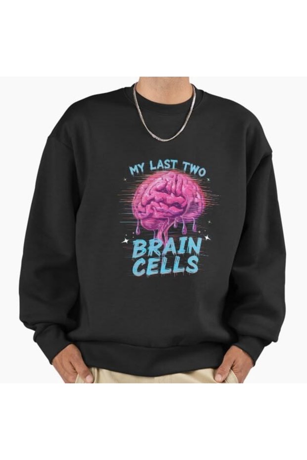 Brain Cells Printed Cotton 3 Thread Threaded Crew Neck Oversize Sweatshirt