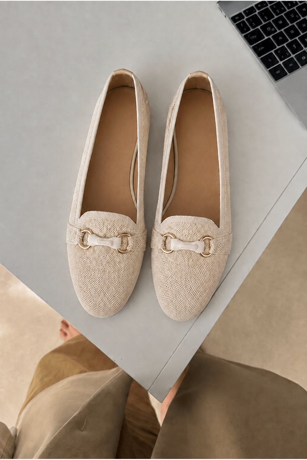 Gold Buckle Accessory Knitwear Ballerinas - 018 - 164 - Stone