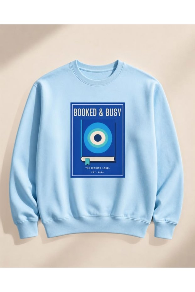 Bookish Printed Cotton 3 Thread Threaded Crew Neck Oversize Sweatshirt
