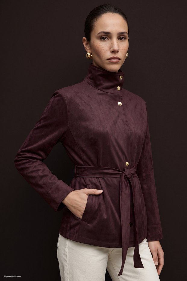 Belted Suede Jacket - Burgundy