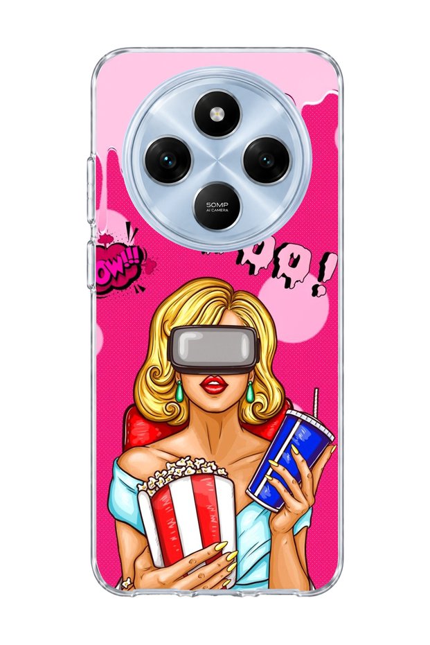 Redmi 14C Compatible Blonde Woman Popcorn Printed Transparent Phone Case