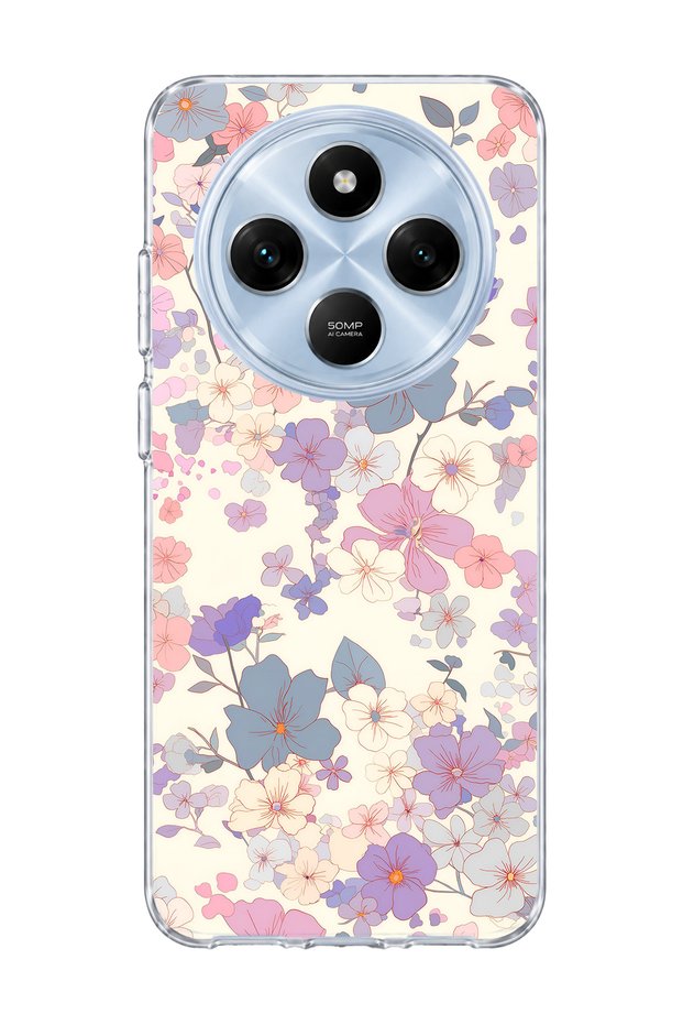 Redmi 14C Compatible Lilac Pink Floral Printed Transparent Phone Case