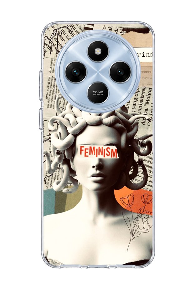 Redmi 14C Compatible Snake Hair Sculpture Printed Transparent Phone Case