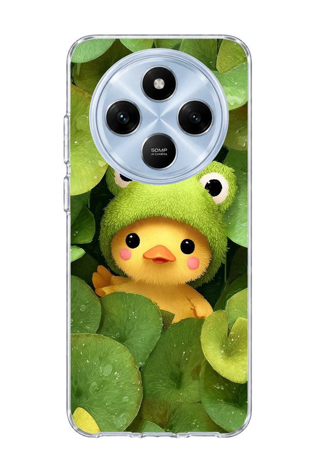 Redmi 14C Compatible Transparent Phone Case with Frog Hat and Duck Print