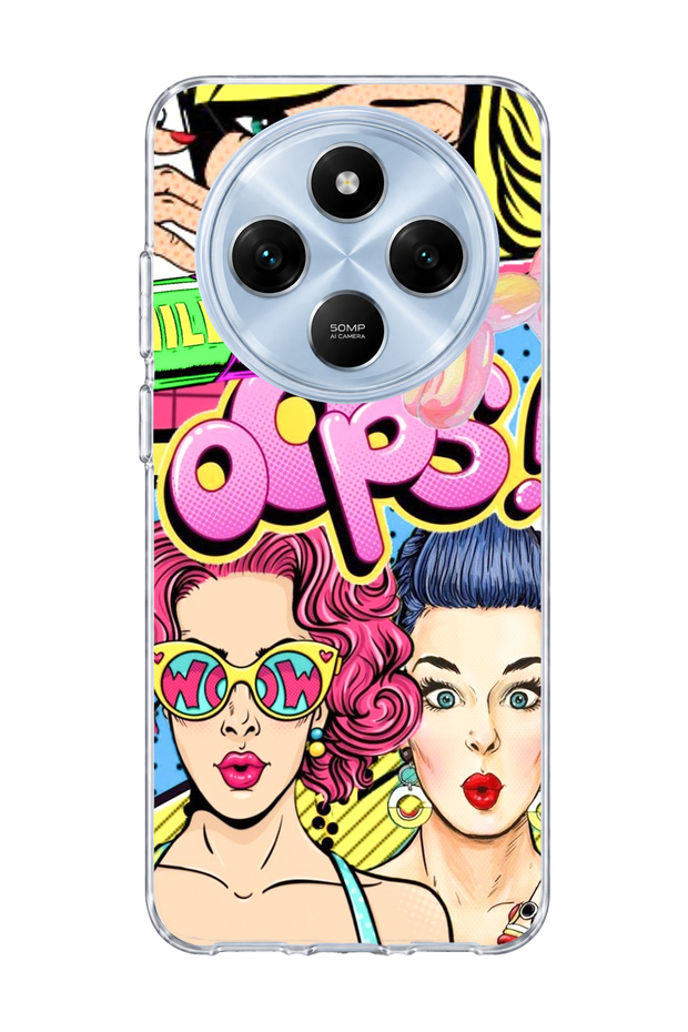 Redmi 14C Compatible Colorful Comic Women Printed Transparent Phone Case