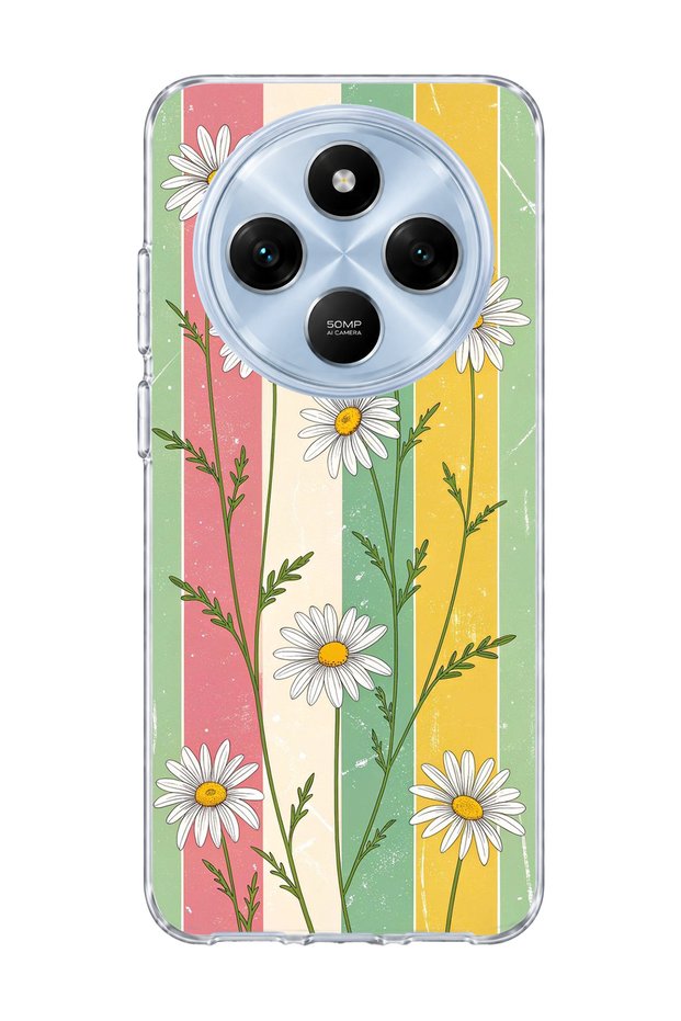 Redmi 14C Compatible Daisy Colorful Striped Printed Transparent Phone Case