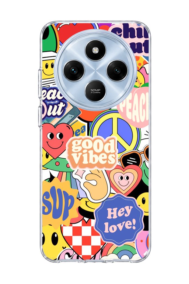 Redmi 14C Compatible Smiley Face Sticker Printed Transparent Phone Case