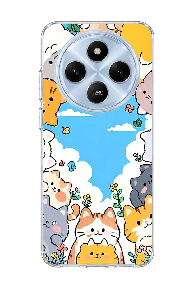 Redmi 14C Compatible Cats Blue Sky Printed Transparent Phone Case