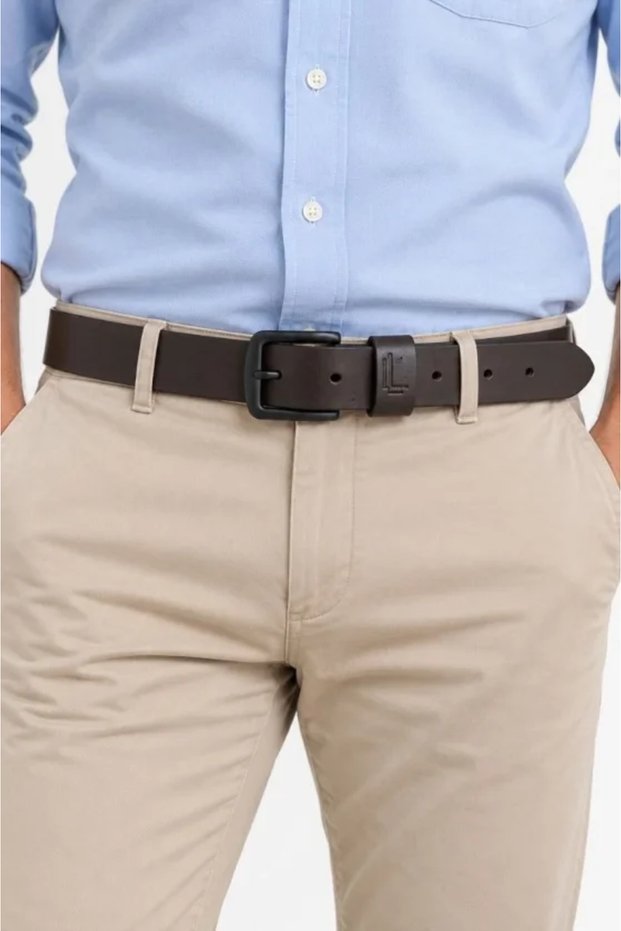 Men's dark brown 3.5 cm metal buckle jeans and fabric trouser belt
