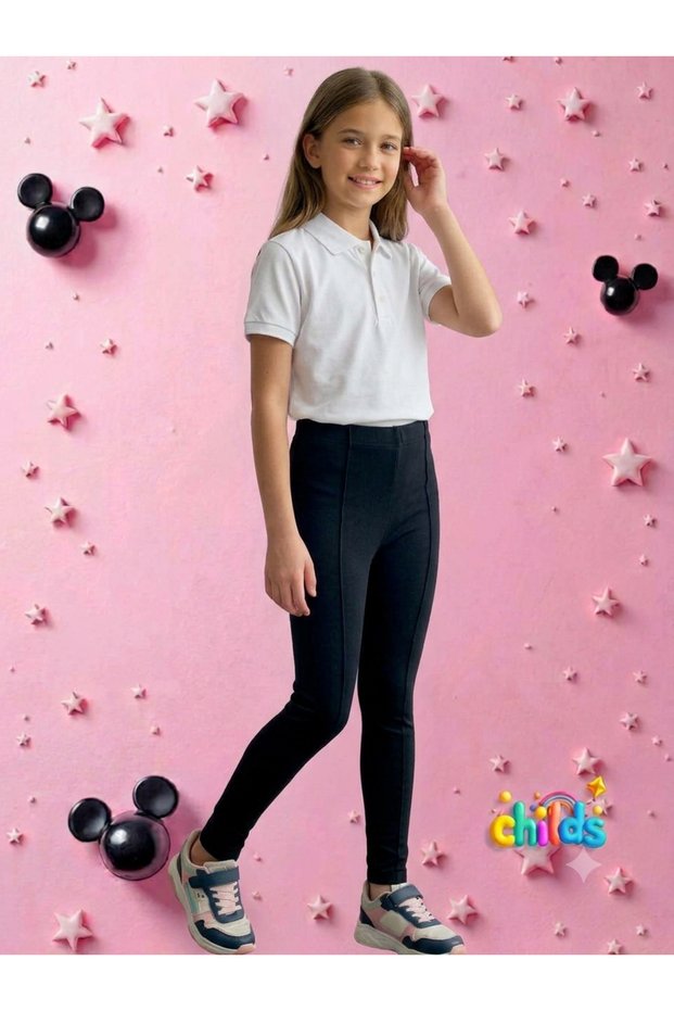 Black Double Braided Ribbed Stitching Lycra Stretchy Winter School Pants Leggings