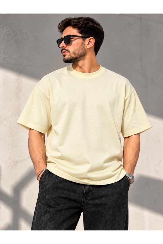 Men's Oversize Basic Ribbed Crew Neck T-Shirt