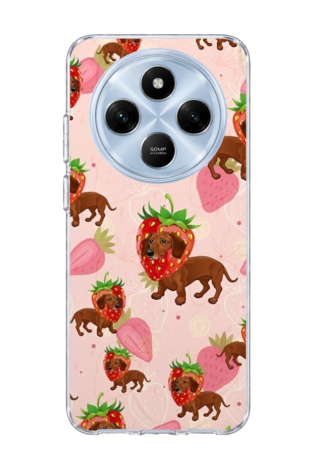 Redmi 14C Compatible Strawberry Sausage Dog Printed Transparent Phone Case