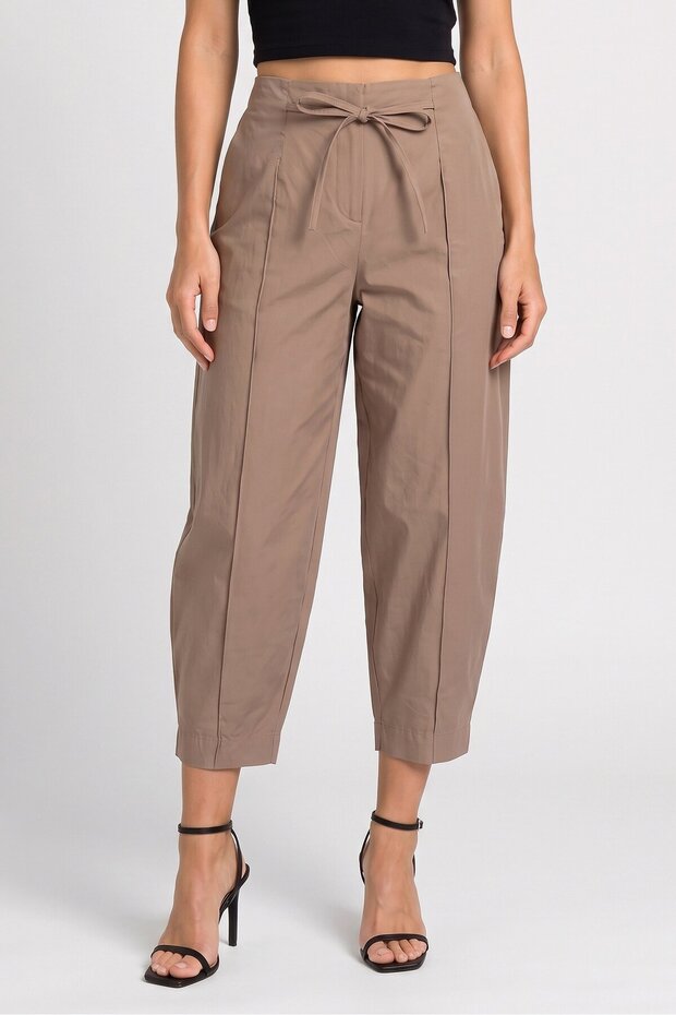 Women Regular Fit Plain Straight Leg Pants, Dark Beige