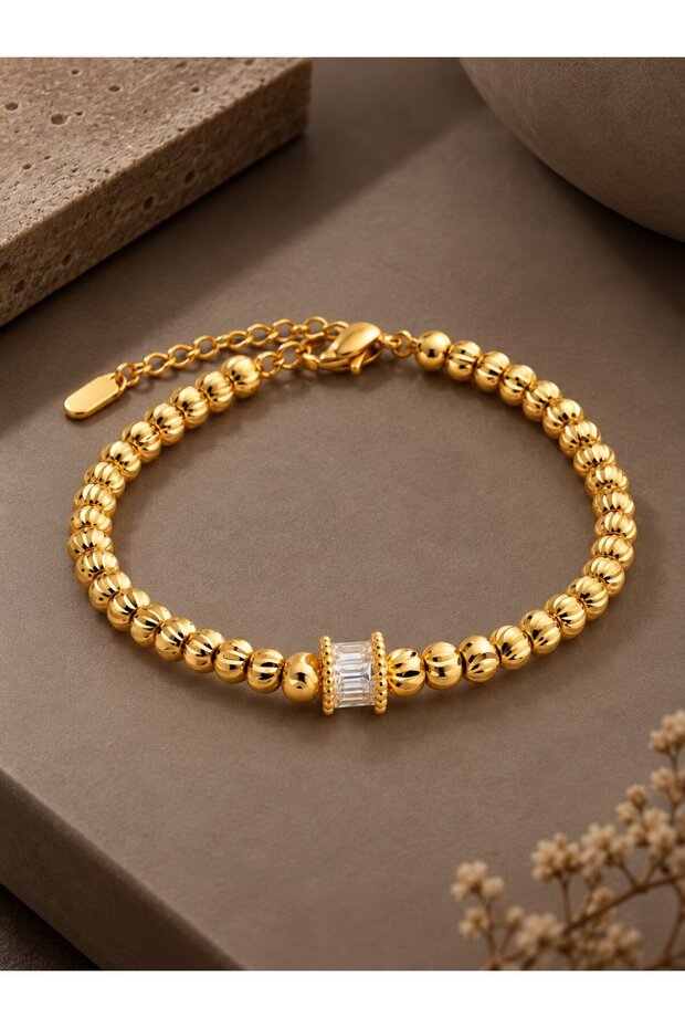 Cm Gold Color Dorika Model Baguette Stone Detailed Women's Bracelet