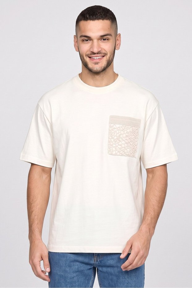 Zoox Men Crew Neck Short Sleeve Embroiderd T-Shirt, White