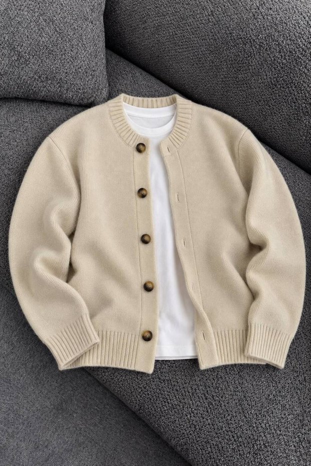 Men's Crew Neck Buttoned Knitwear Cardigan