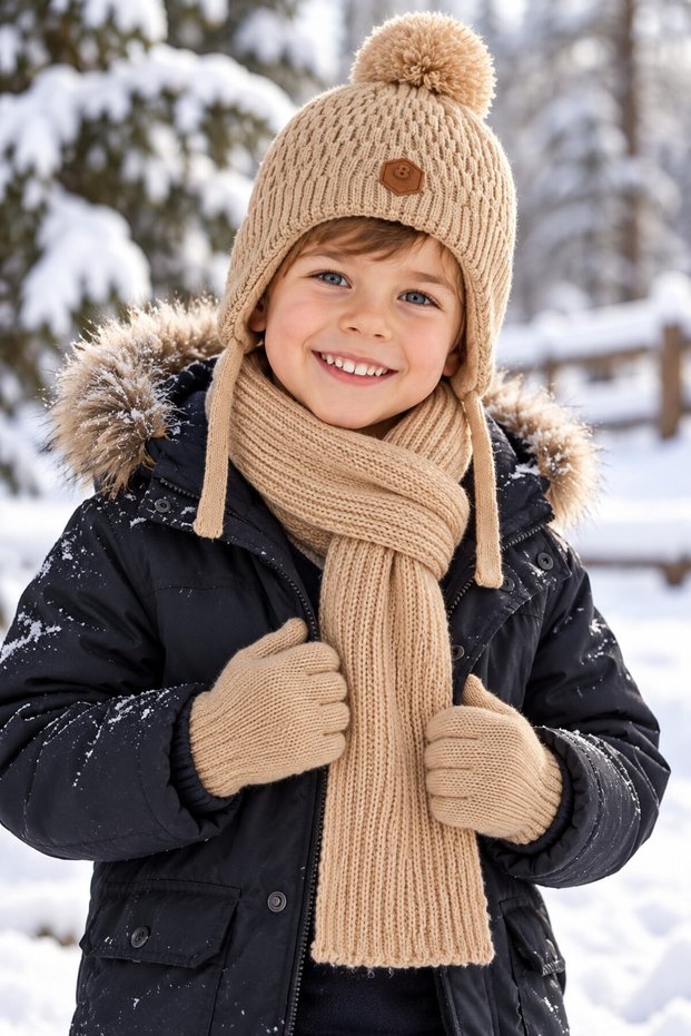 Ki̇tti̇ 26170-13 Men's 4-8 Years Old Scarf, Beanie, Gloves Set