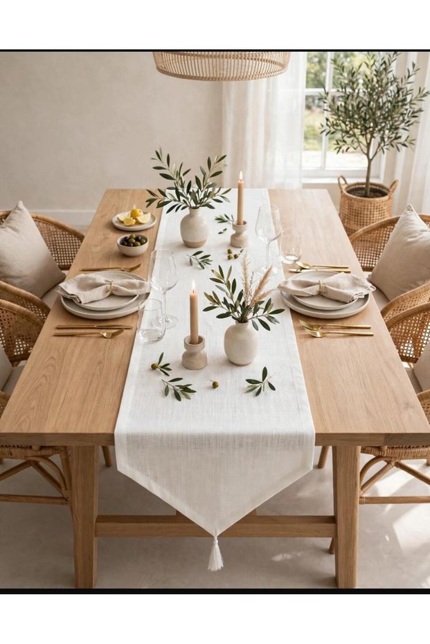 Linen Runner Tasseled Runner Plain Stylish Placemat 35X140 cm