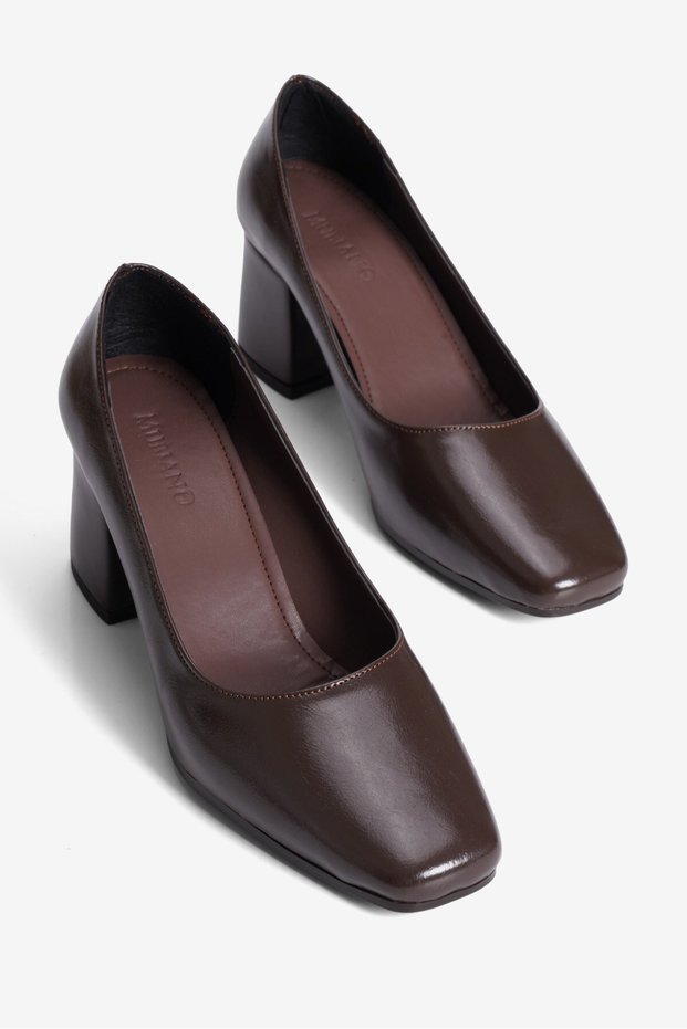 Women's High Heel Shoes Square Toe Thick Heel Sima Brown