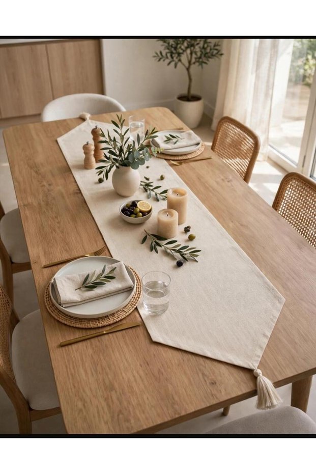 Linen Runner Tasseled Runner Plain Stylish Placemat 35X140 cm