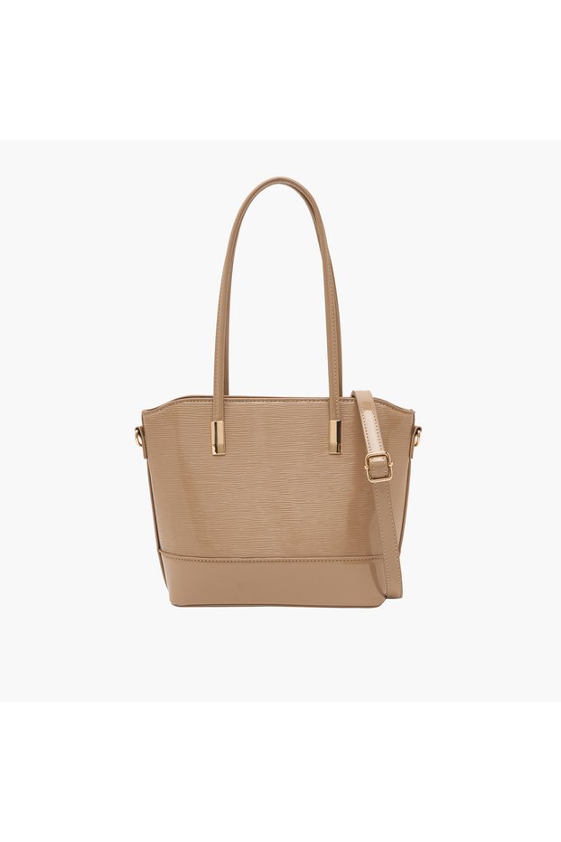 Textured Tote Bag with Detachable Strap