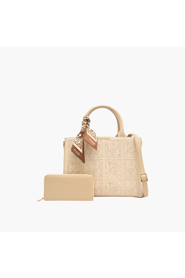 Embossed Tote Bag with Zip Around Wallet