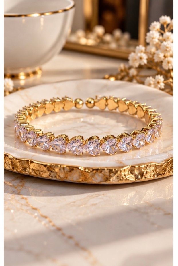 Gold Color Heart-Cut Gemstone Bracelet – Radiant and Elegant Women's Jewelry
