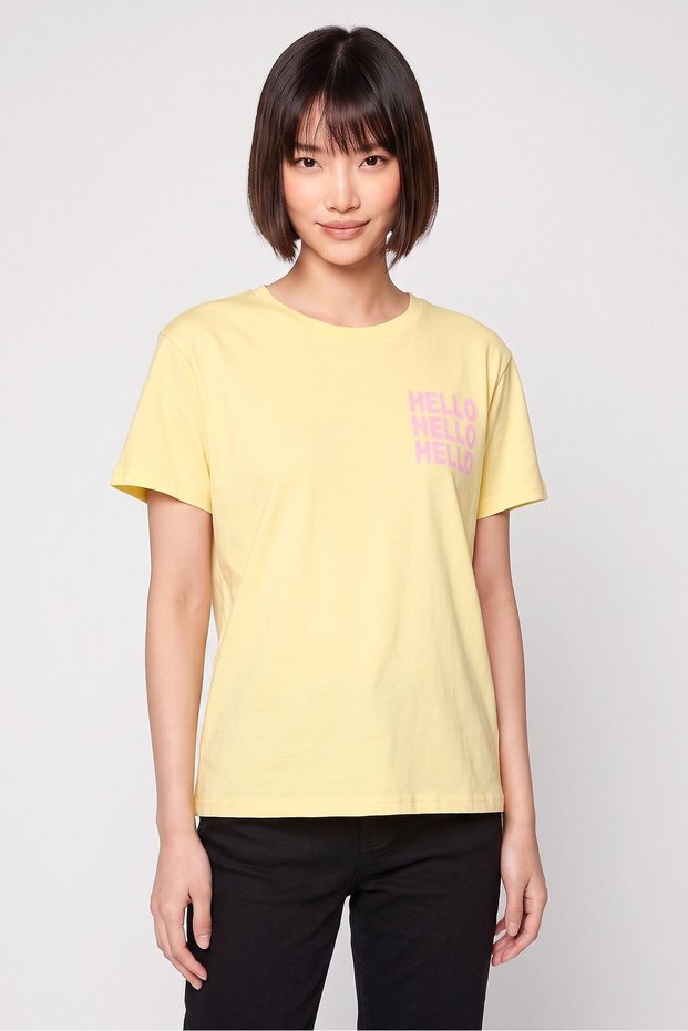 Women Crew Neck Short Sleeve Graphic T-Shirt, Yellow