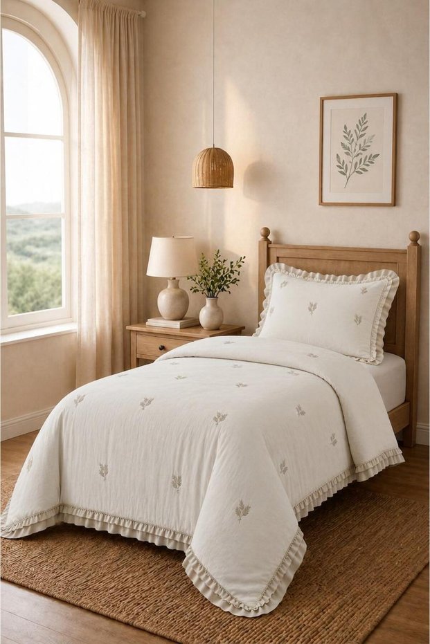 Perla Single Embroidered Bedspread | 180X240 cm | Soft Textured | Stylish and Elegant Design