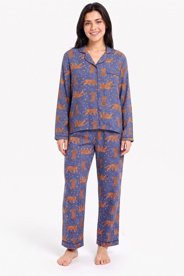 Women 2 Pcs Graphic Print Long Sleeve Pajamas Set, Multicolor