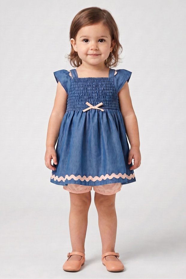 Toddlers Girl 2 Pcs Textured Dress And Underwear Set, Multicolor
