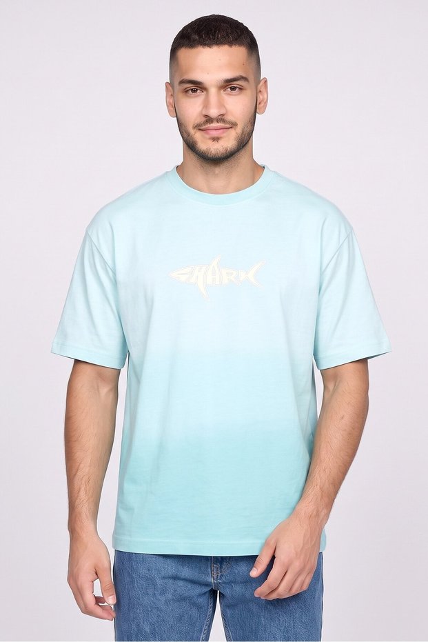 Men Crew Neck Short Sleeve Graphic Print T-Shirt, Aqua