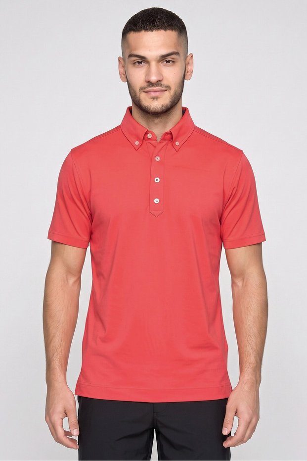 Men Athletic Fit Short Sleeve Golf Polo Shirt, Coral
