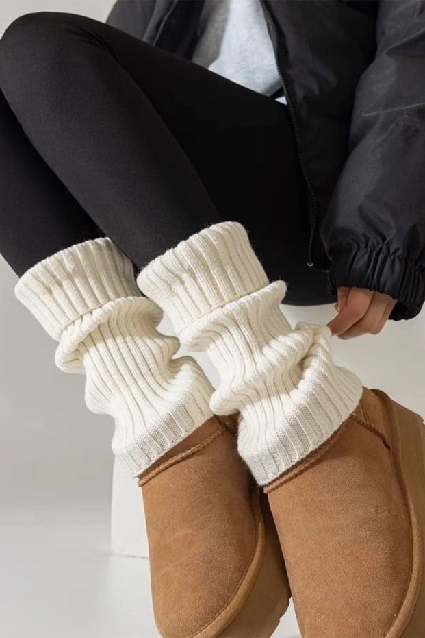 Ecru 100% Acrylic Top Quality Knitwear Knitted Socks Leggings
