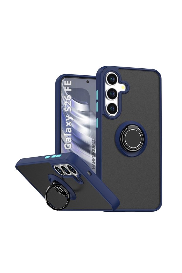 Samsung Galaxy S26 Fe Compatible Case with Ring Stand Extra Protection Hard Silicone Cover - Navy Blue