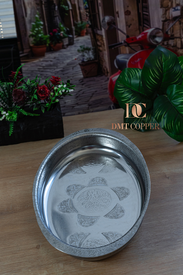 1 Piece 430 Quality Chrome Steel Engraved Kayak Plate 33 cm – Handmade Rice and Salad Presentation Plate
