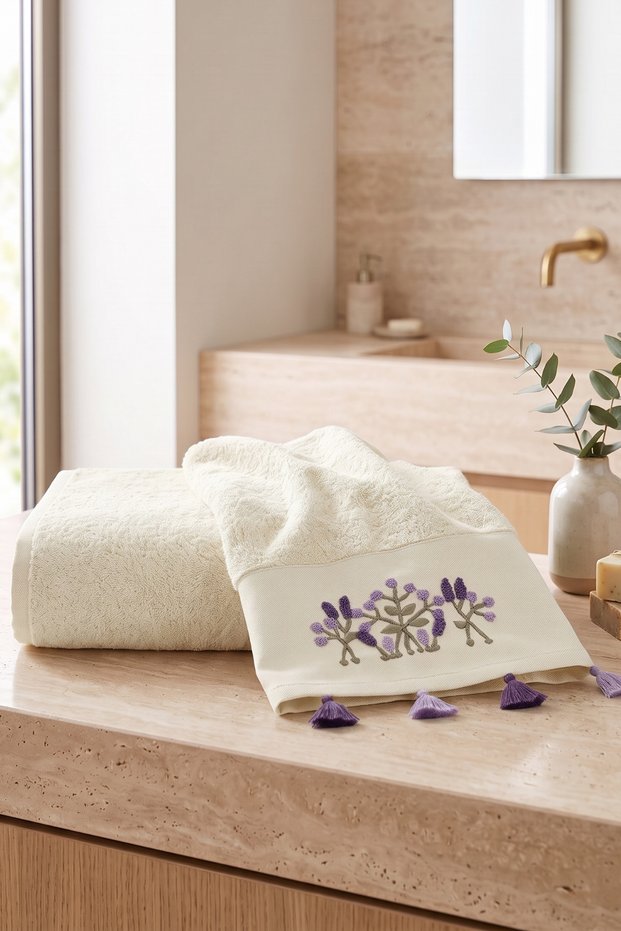 Tasseled and Embroidered Bath Towel Set | 70X140 cm Bath Towel, 50X90 cm Hand-Face-Hair Towel | 100% Cotton Hammam Set | Dowry Box, Premium Set