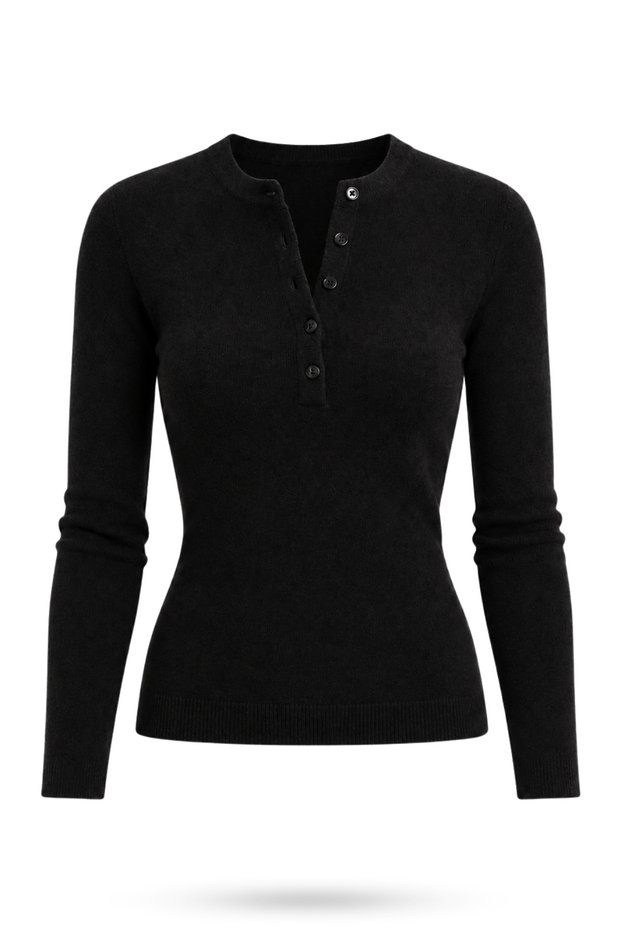 Black Buttoned Crew Neck Knitwear 5334