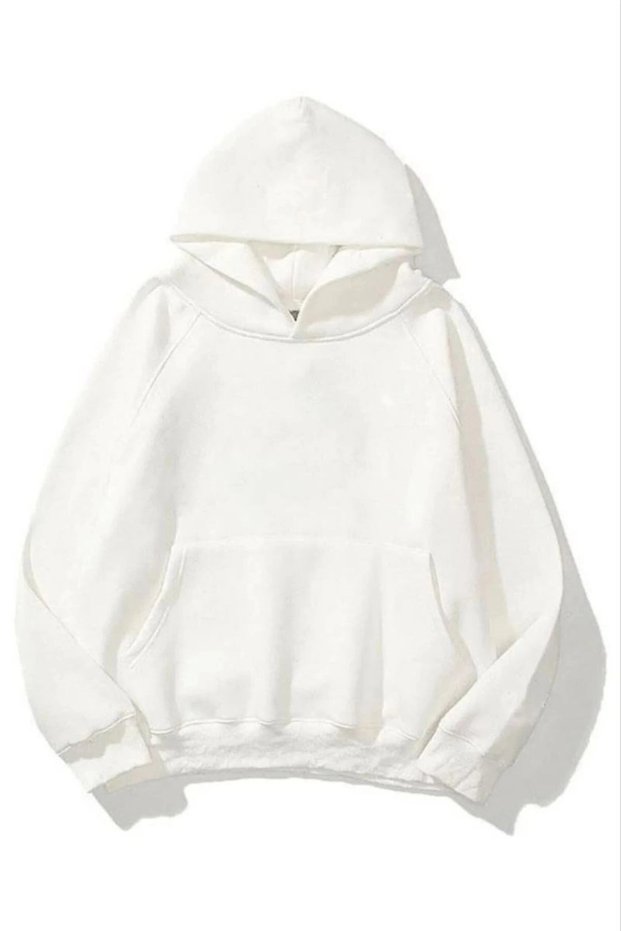 Marchè Bien Women's Hooded Kangaroo Pocket 3 Thread Cotton Plain Hoodie Sweatshirt - White
